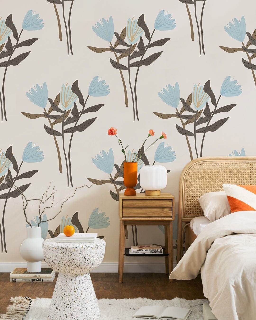 Blue Tulips Pattern Custom Wallpaper Design