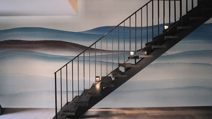 Soothing Blue Abstract Landscape Mural Wallpaper in stairwell area