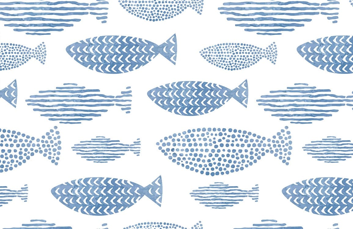 blue fish pattern calming wall mural