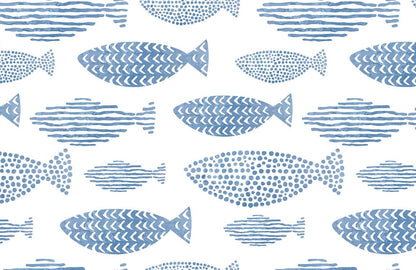 blue fish pattern calming wall mural