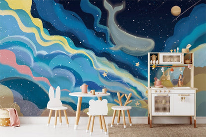Fantasy Whale Sky Kids Mural Wallpaper in playroom