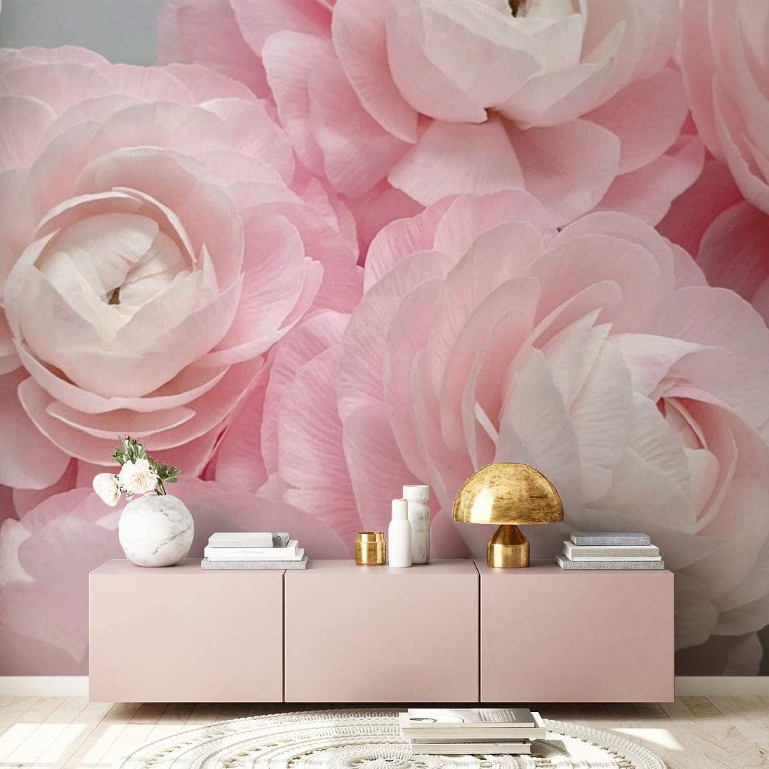 pink flower blossom wall mural hallway design