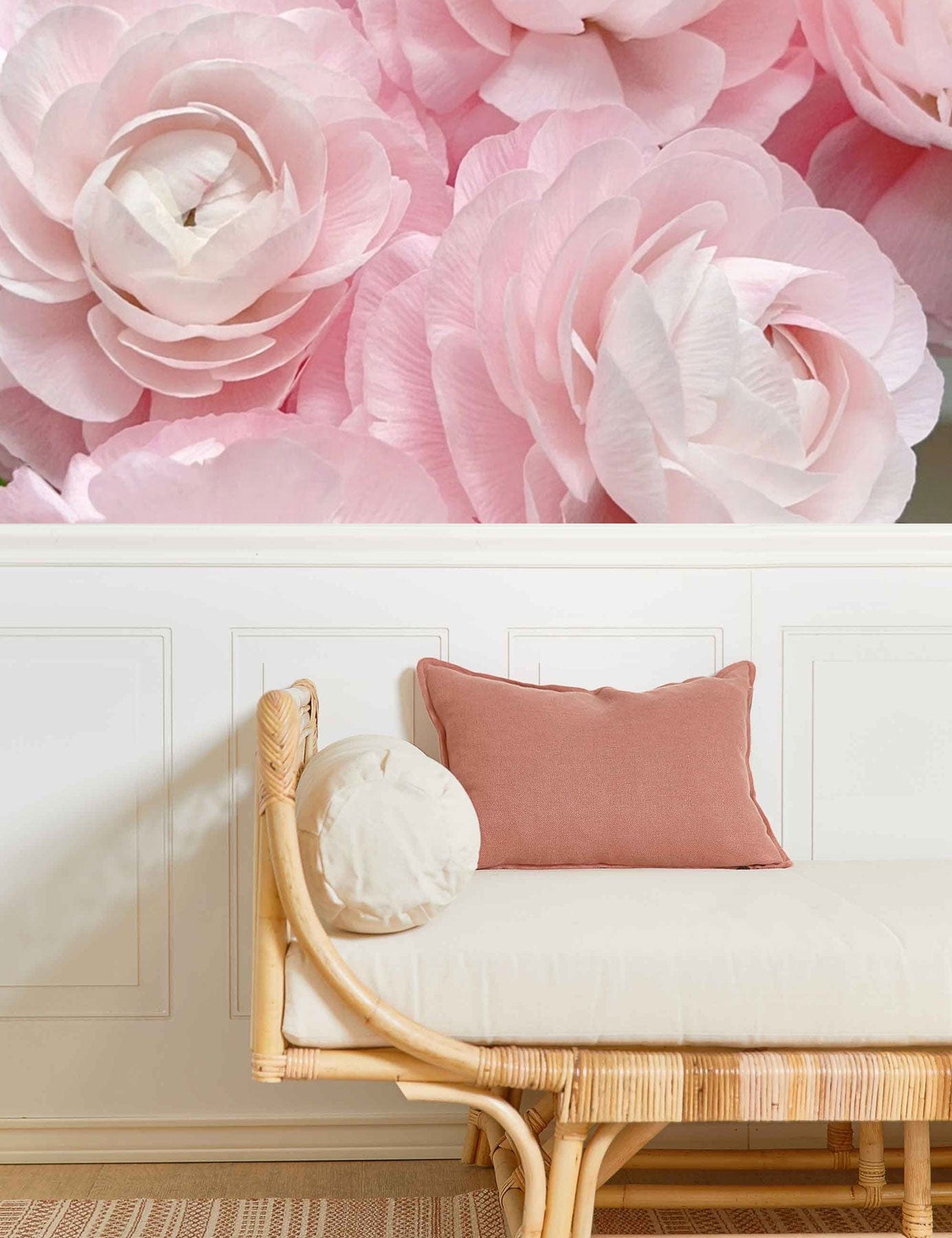 pink flower blossom wall mural lounge decor idea