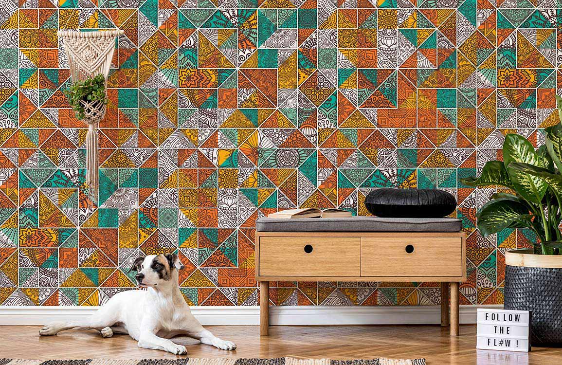 colorful tile pattern wallpaper mural home