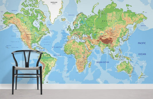 Borderline Island World Map Educational Mural Wallpaper