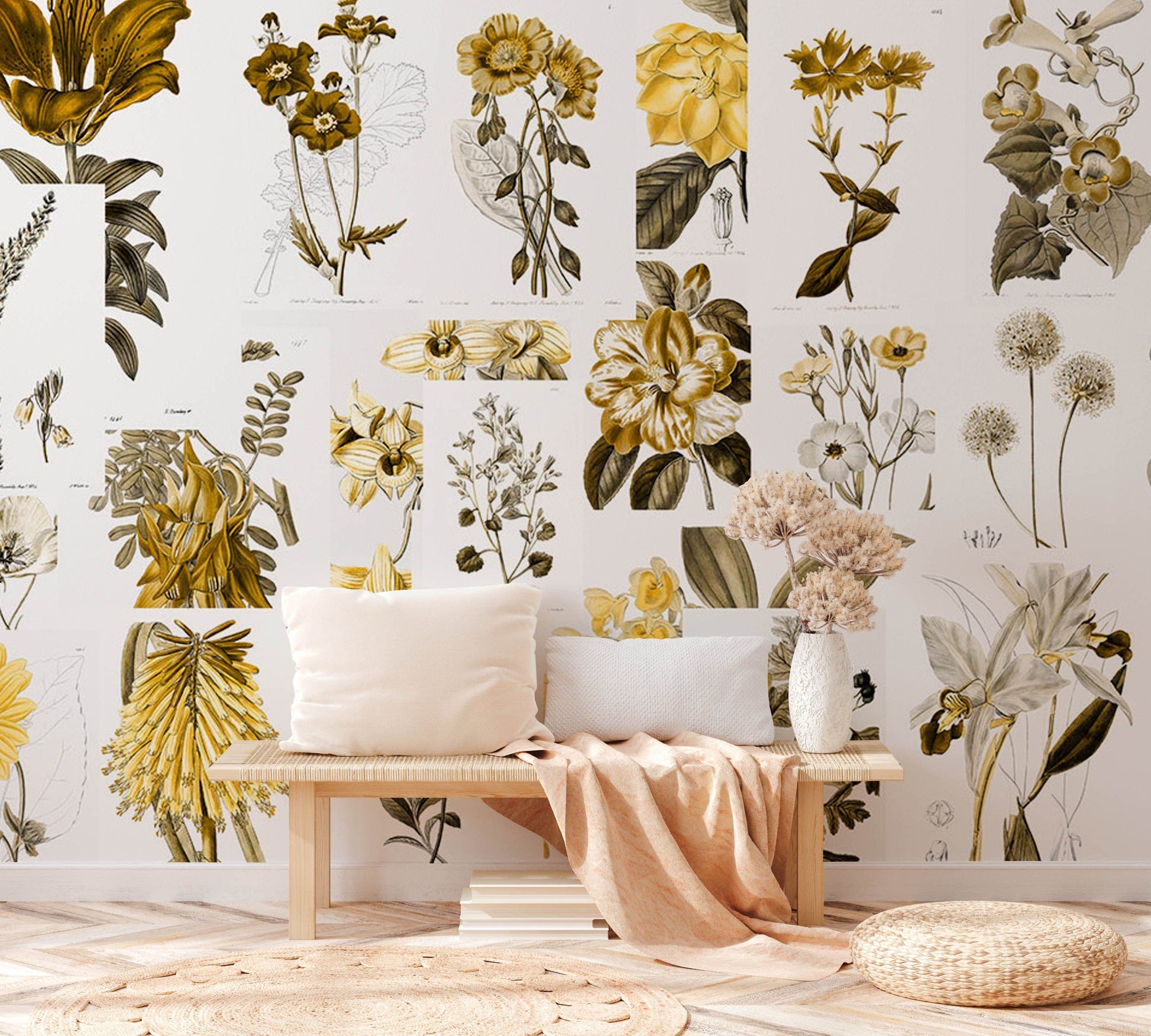 Flower Wallpaper Mural with Botany Design for Hallway Decoration