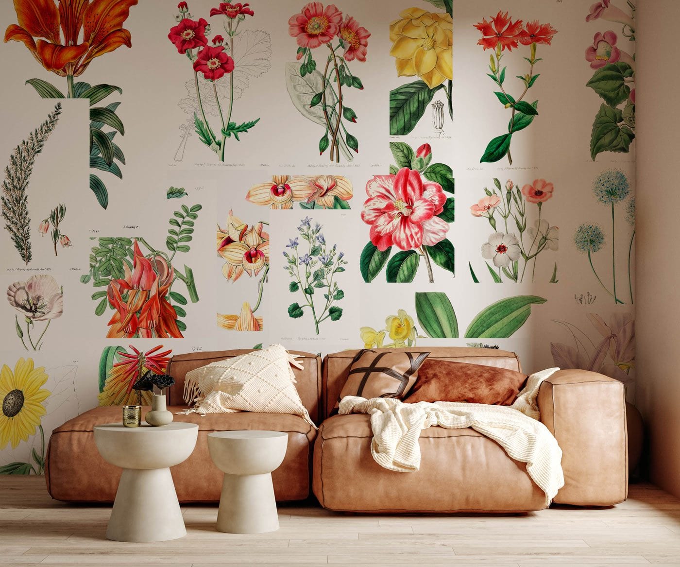 Botany Flower Wallpaper Mural for the Decoration of the Living Room