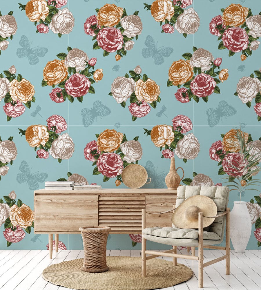 Wall Mural Paper with Bouquets of Flowers to Enhance Your Home's Interior Design