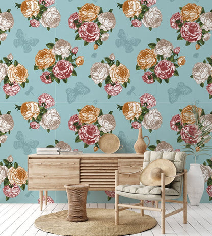 Wall Mural Paper with Bouquets of Flowers to Enhance Your Home's Interior Design