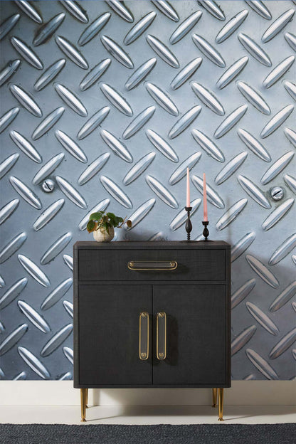 Modern Metallic Silver Geometric Mural Wallpaper