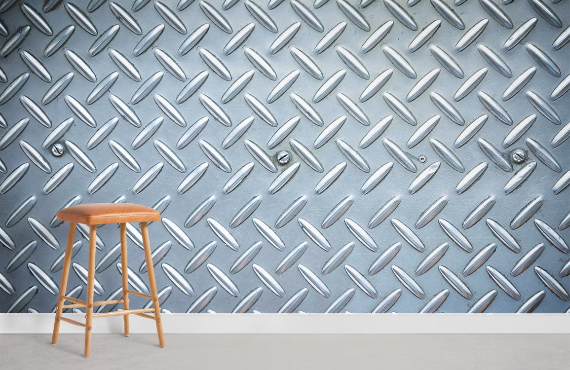 Modern Metallic Silver Geometric Mural Wallpaper