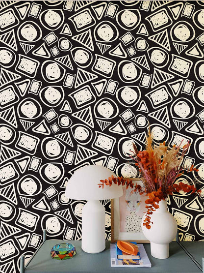 Modern Abstract Geometric Black Wallpaper Mural in living room