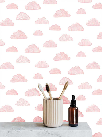 Charming Pink Clouds Children's Mural Wallpaper in bathroom