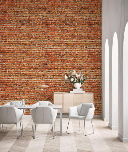 Rustic Red Brick Texture Mural Wallpaper in Dining room