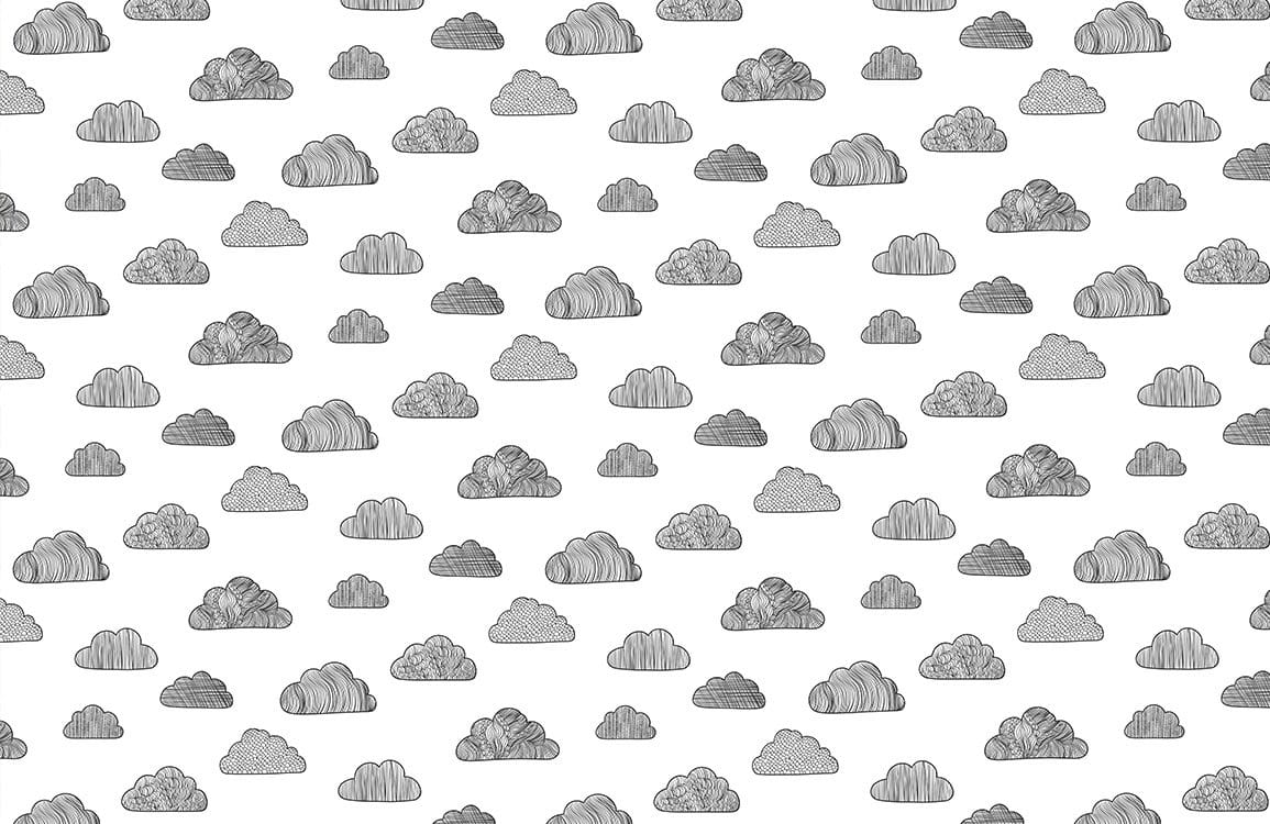 Muro di Carta da Parati con Nuvole Disegnate a Mano e Fantasiose