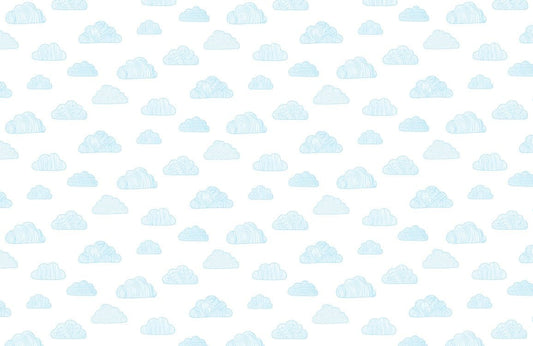 Blue Sketched Clouds Nursery Mural Wallpaper