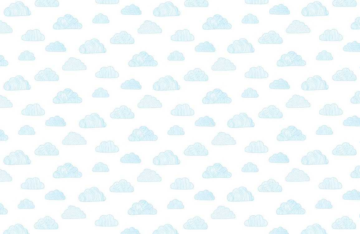 Blue Sketched Clouds Nursery Mural Wallpaper