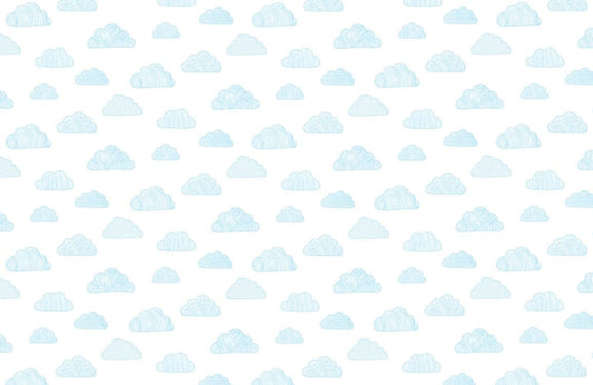 Blue Sketched Clouds Nursery Mural Wallpaper