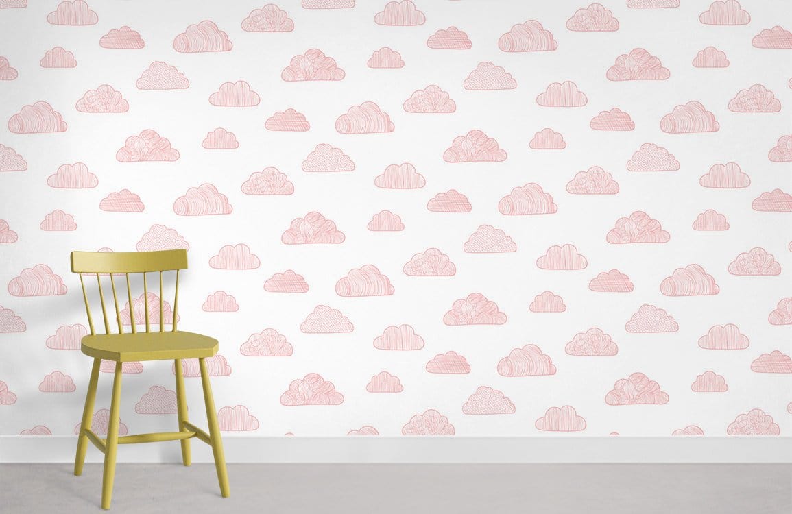 Charming Pink Clouds Children's Mural Wallpaper