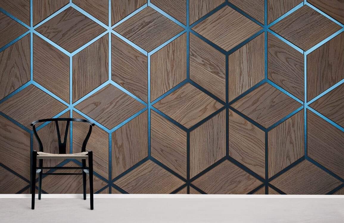 wallpaper mural with a geometric appearance, used for interior decorating