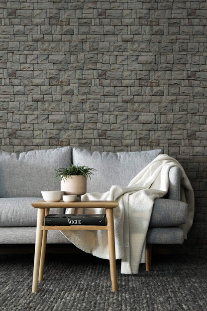 Modern Grey Brick Pattern Mural Wallpaper in living room