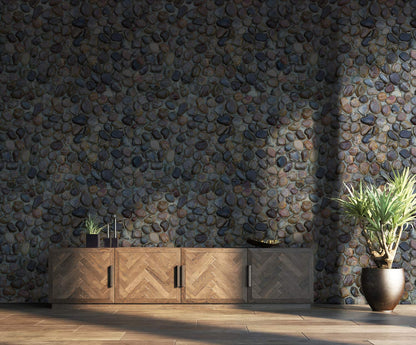 Pebble Stone Textured Mural Wallpaper in living room