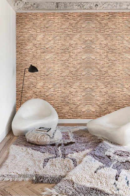 Rustic Textured Beige Brick Mural Wallpaper in living room