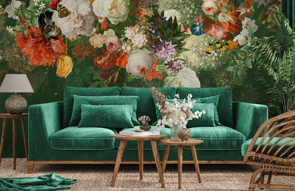 The living room would look amazing with a wallpaper mural like this one, which depicts colourful flowers floating on water.