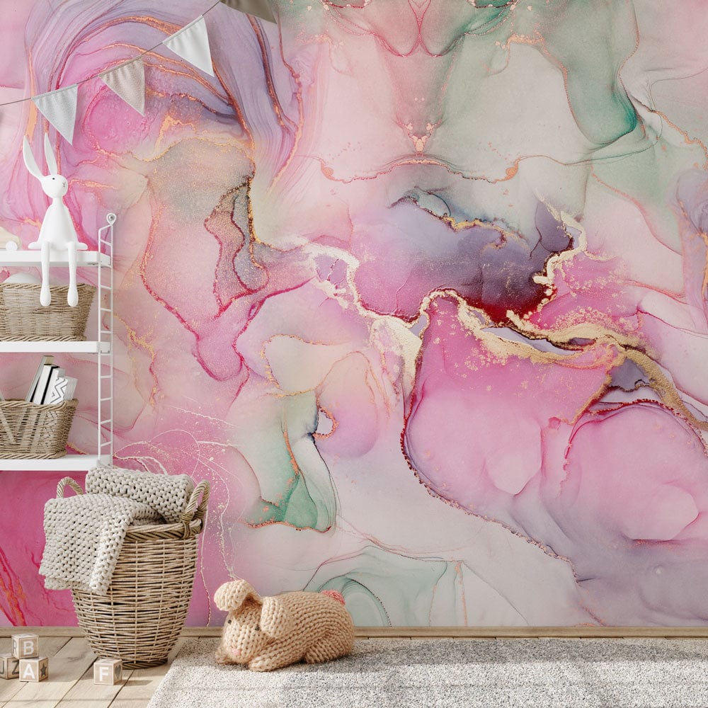 bright pink marble wall mural hallway decoration