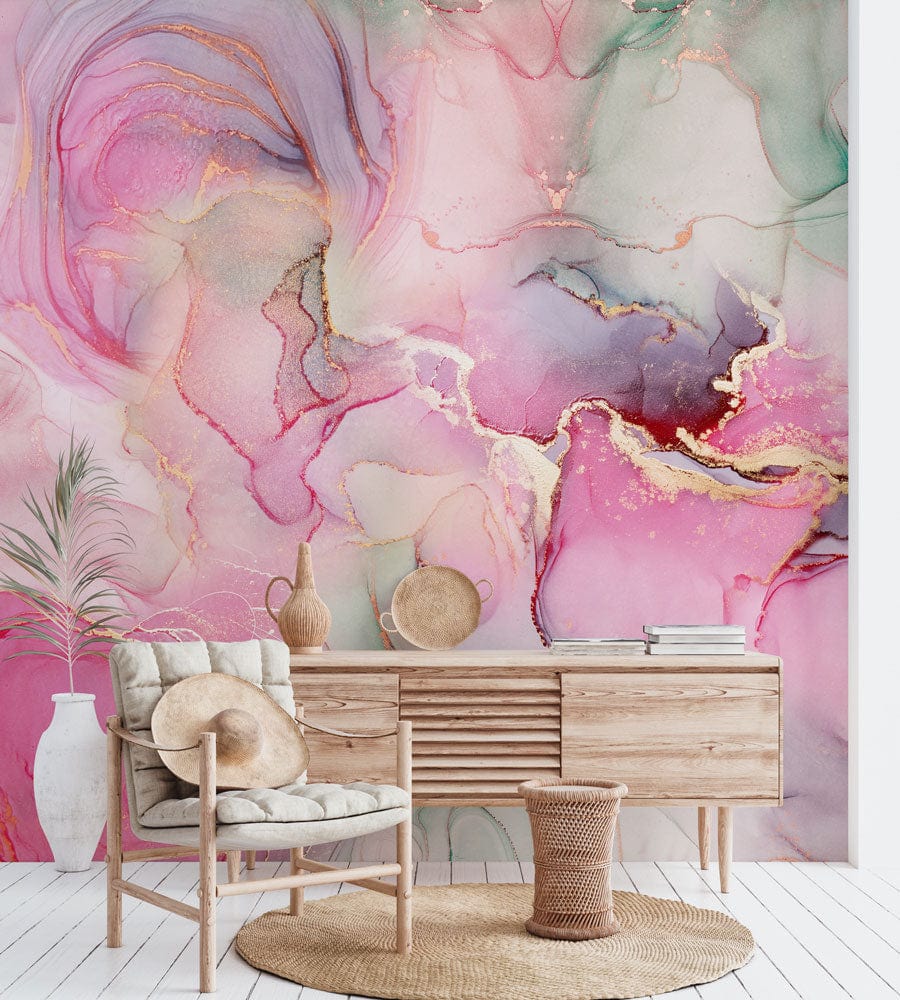 aesthetic pink marble wall mural lounge decor