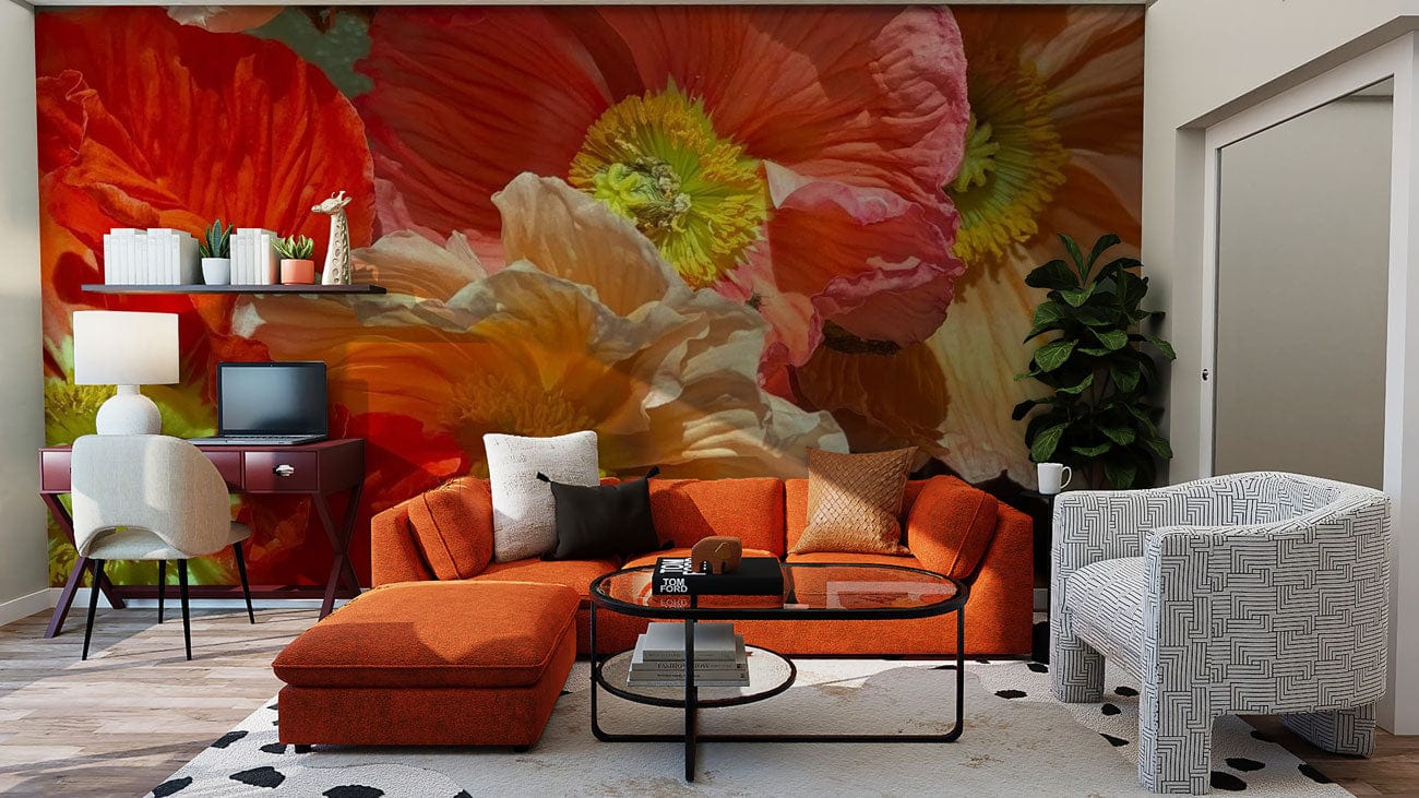 bright poppy wall mural hallway design living room decoration