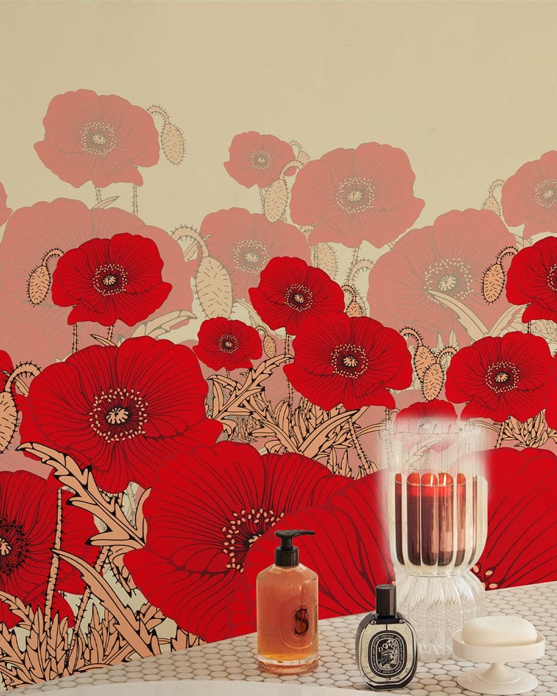 Bright Red Flower Wall Mural Wallpaper for Home Hallway Decorations