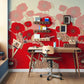 Wallpaper mural featuring vibrant red flowers, perfect for use as home or office decor.