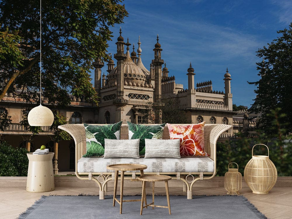 Wallpaper mural featuring the Brighton Pavilion for use in decorating a living room.