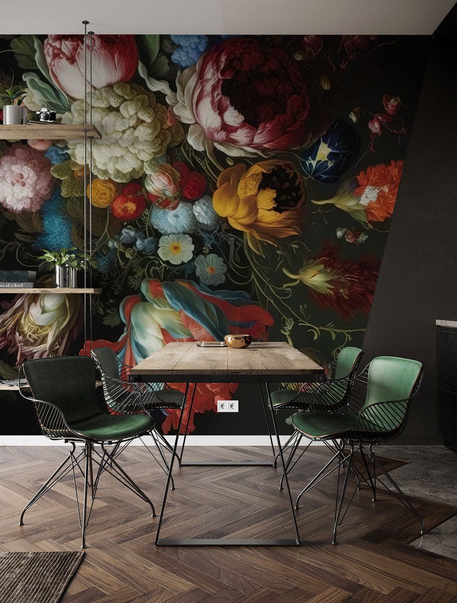 Wallpaper mural with a beautiful painting of a bouquet, perfect for decorating an office