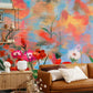 A beautiful mural of painted flowers that may be used as wall art in the living room.