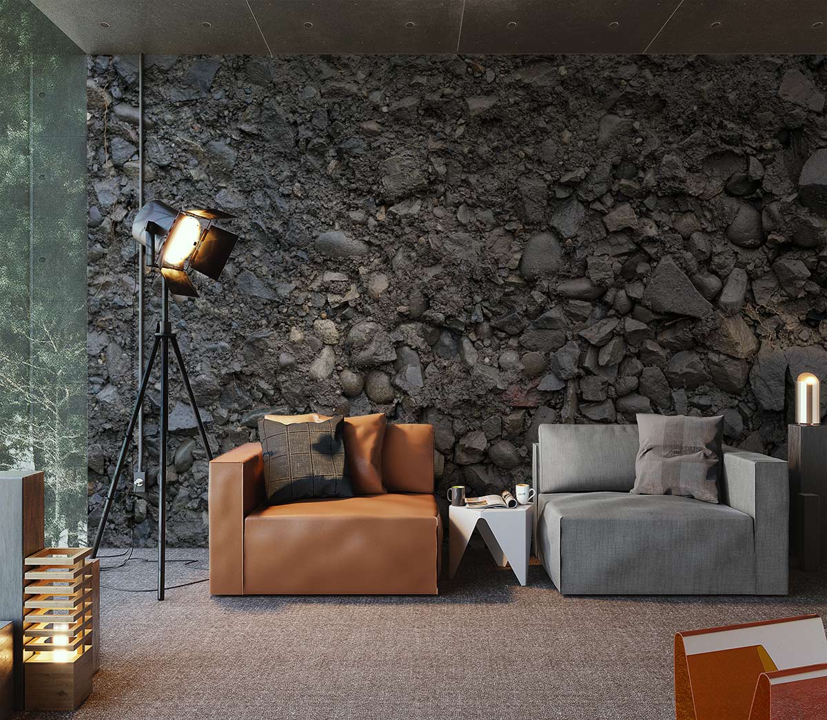 Broken Stones Gray Wallpaper Mural Home Interior Decor