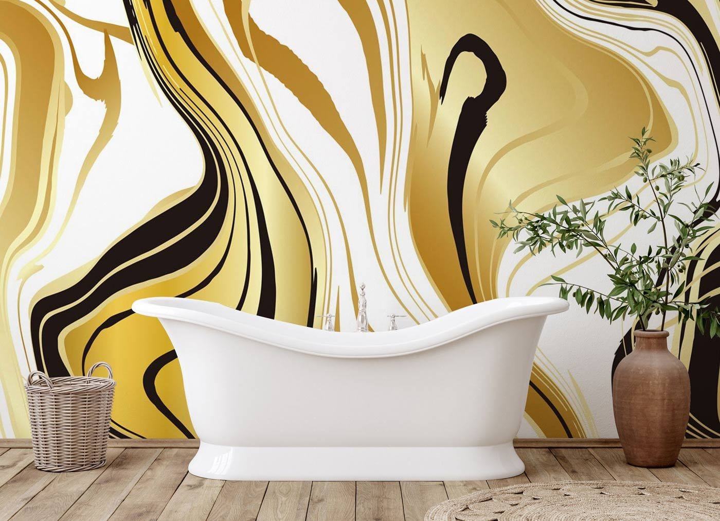Marble Wallpaper Mural with a Bronzed Finish for the Bathroom