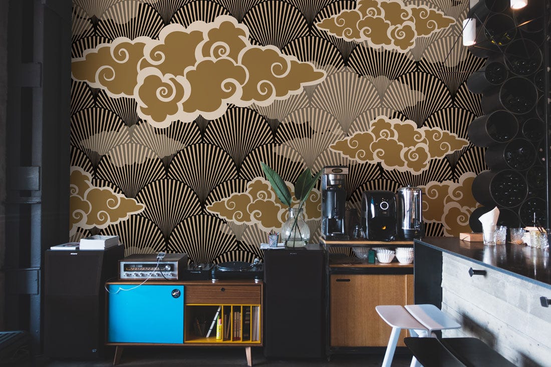 Wallpaper Mural for Dining Room with Brown Glorious Clouds, Ideal for Decorating the Space