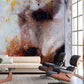 Mural wallpaper design featuring a brown block grain pattern, ideal for use in the living room.