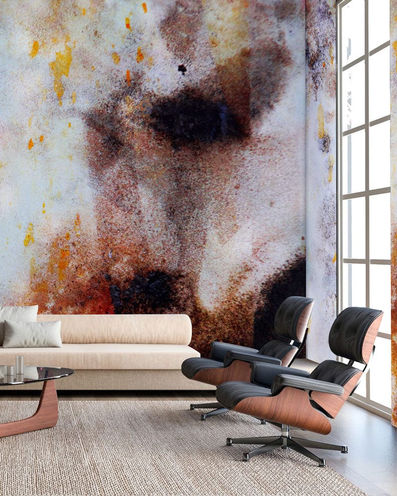 Mural wallpaper design featuring a brown block grain pattern, ideal for use in the living room.