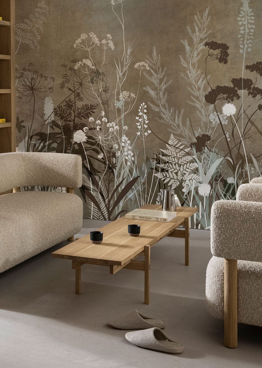 Decoration for the Living Room Using a Brown Bush Silhouette Wallpaper Mural