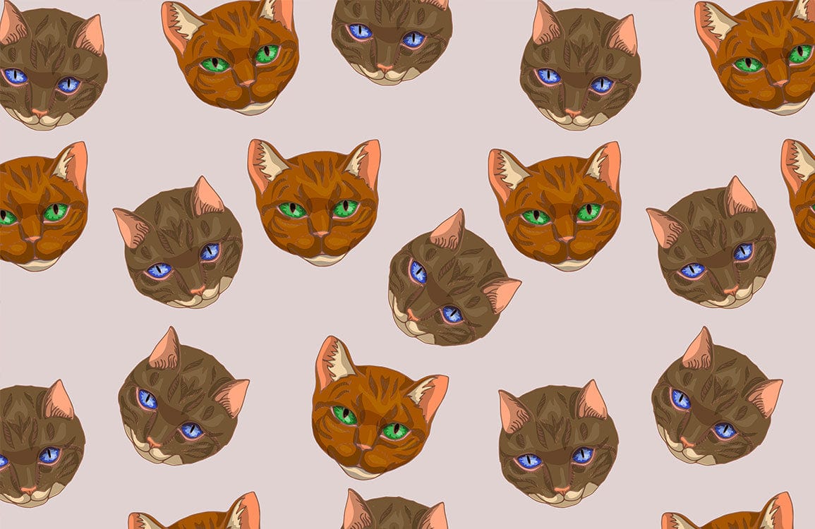 Whimsical Cat Face Pattern Mural Wallpaper