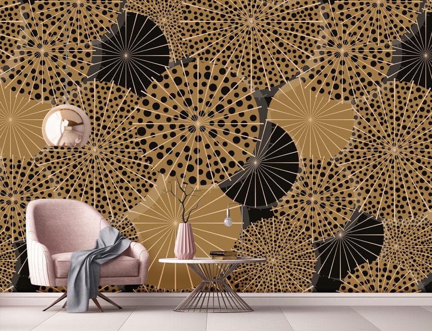 Umbrella Wall Mural Wallpaper in Brown Dots, Ideal for the Foyer