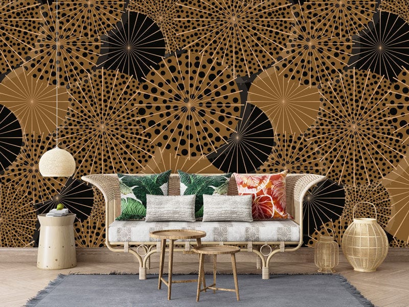 Brown Umbrella Dots Mural Wallpaper for the Family Room