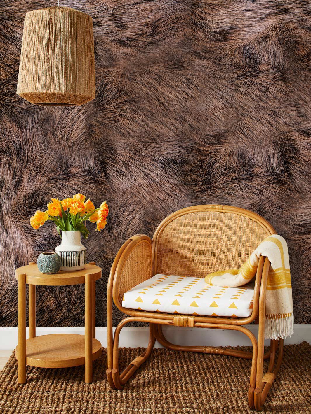 Wallpaper mural in the interior design of brown fur animals.