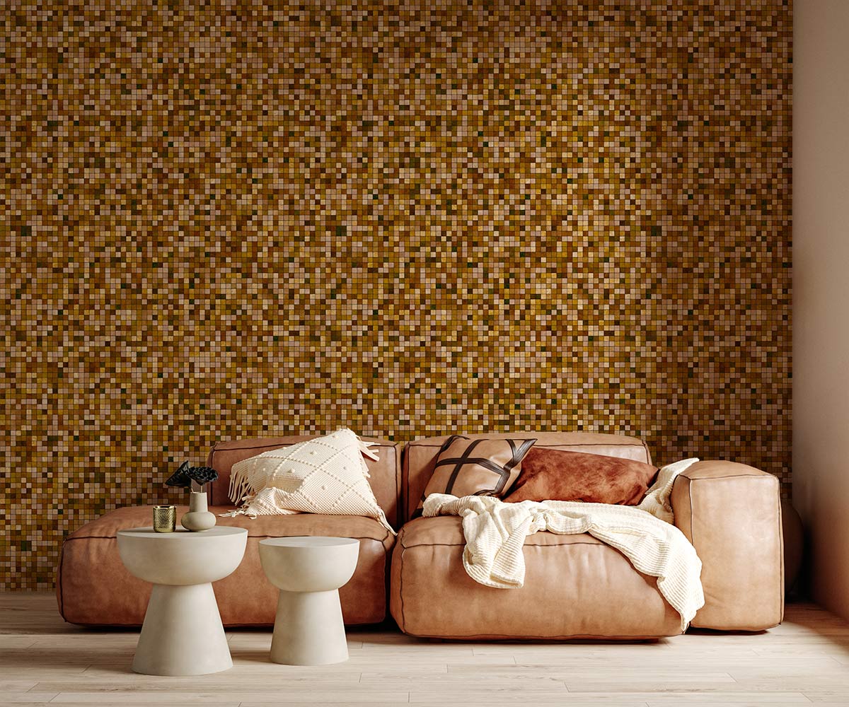 Living Room Wallpaper Mural Featuring a Brown Mosaic ll