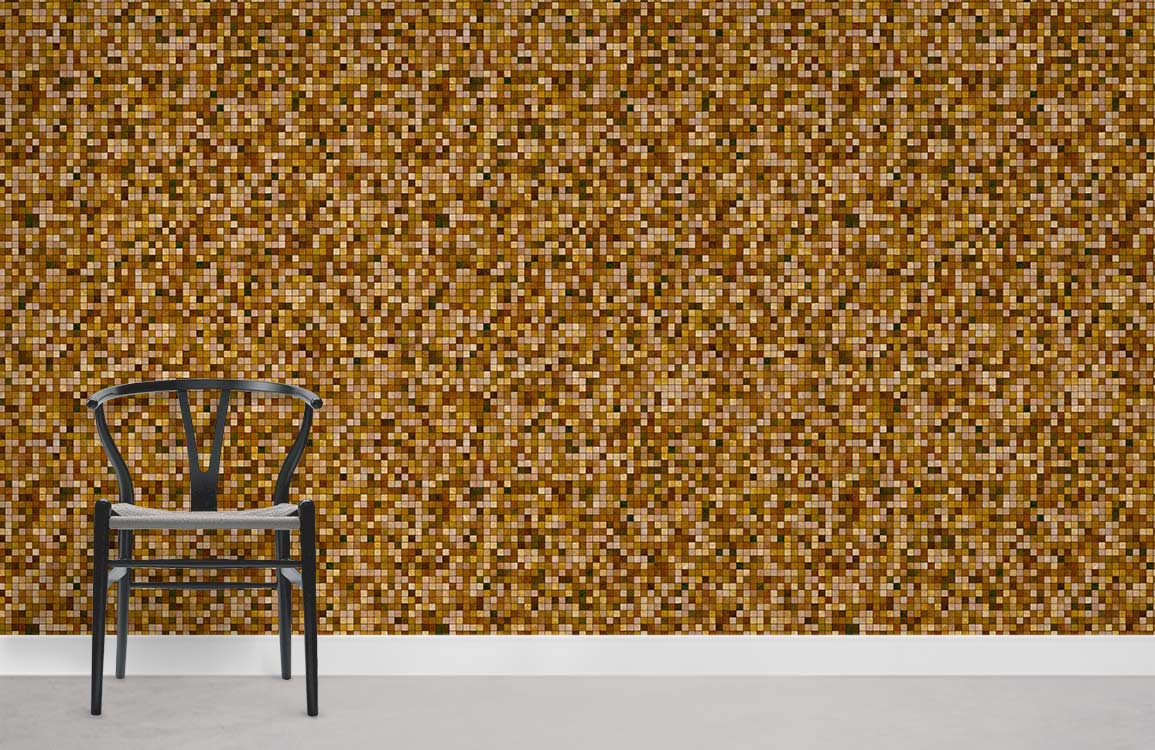 Wallpaper mural with a brown mosaic pattern in the room