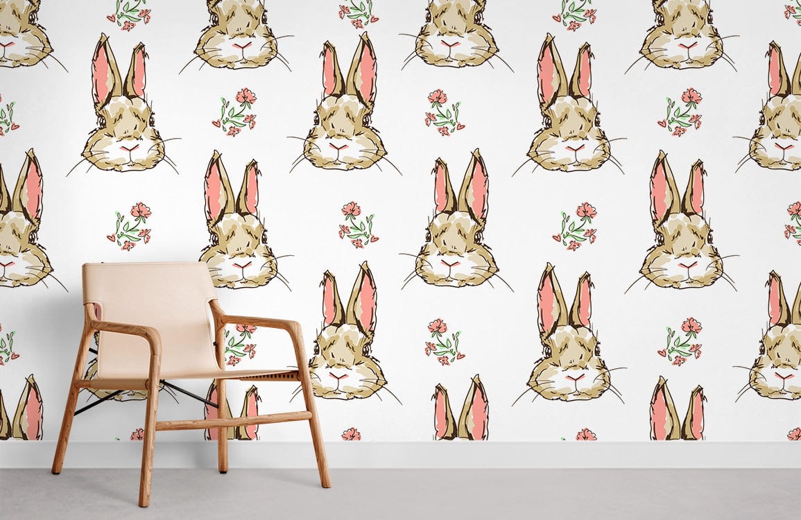 Brown Rabbit Flower Wallpaper for Kids