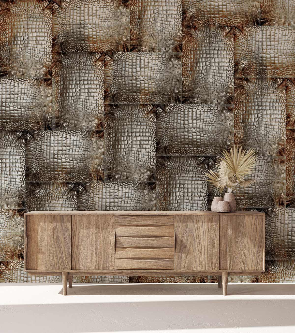 Brown Snakeskin Knit Wallpaper Mural for Use as D��cor in the Hallway